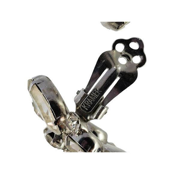 Kramer NY Rhinestone Earrings Cluster Clip On Silver Tone Vintage 1960s Jewelry - Picture 7 of 9